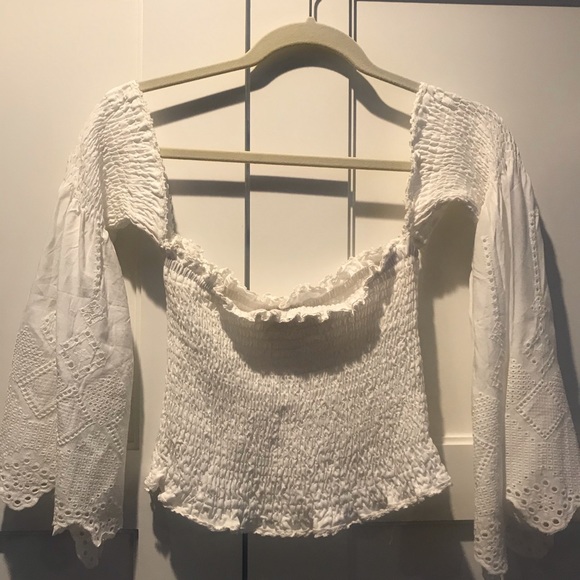 Vintage Havana Smocked Off the Shoulder Crop Top - Picture 4 of 5